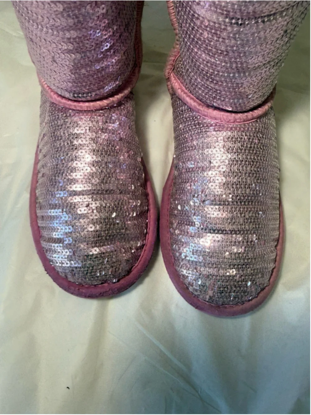 GIRLS UGG AUSTRALIA PINK SEQUIN WINTER BOOTS SHEEPSKIN LINED SPARKLE US 3/UK 2